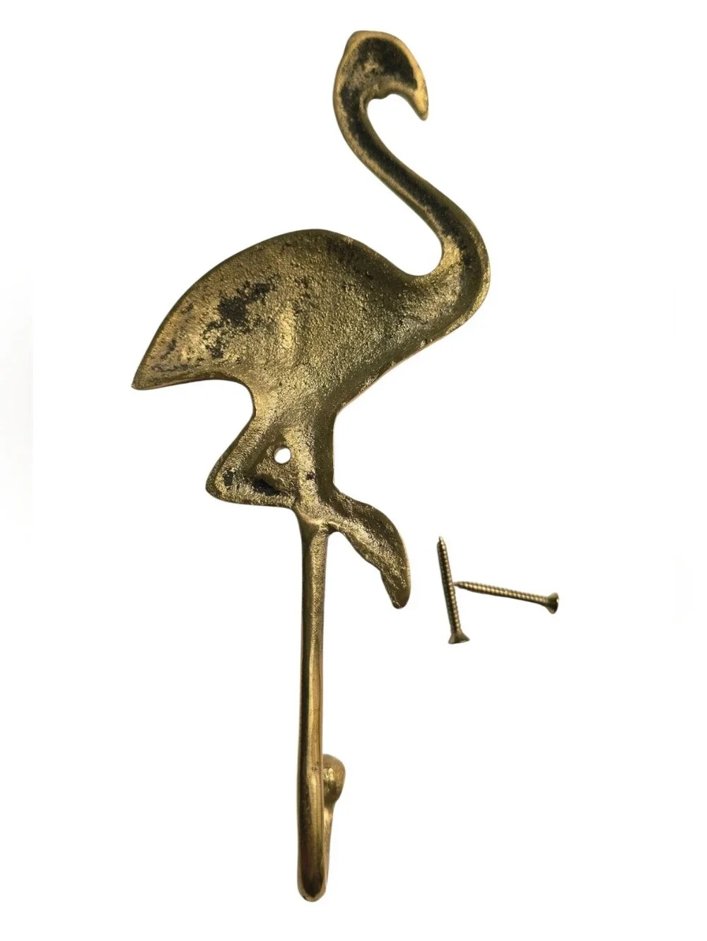 Vintage Style Brass Tone Flamingo Wall Hook Palm Beach Coastal Entryway Bath